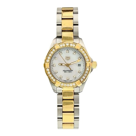 Tag Heuer Aquaracer Gold & Steel Mother Of Pearl Dial 27mm Quartz Women's Watch - Picture 1 of 9
